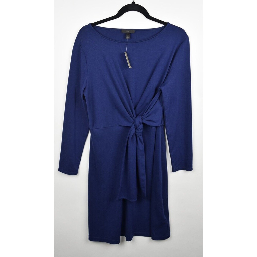 J.Crew Drapey Tie-Waist Dress Navy Blue Size Boat Neck Long Sleeve Size Small